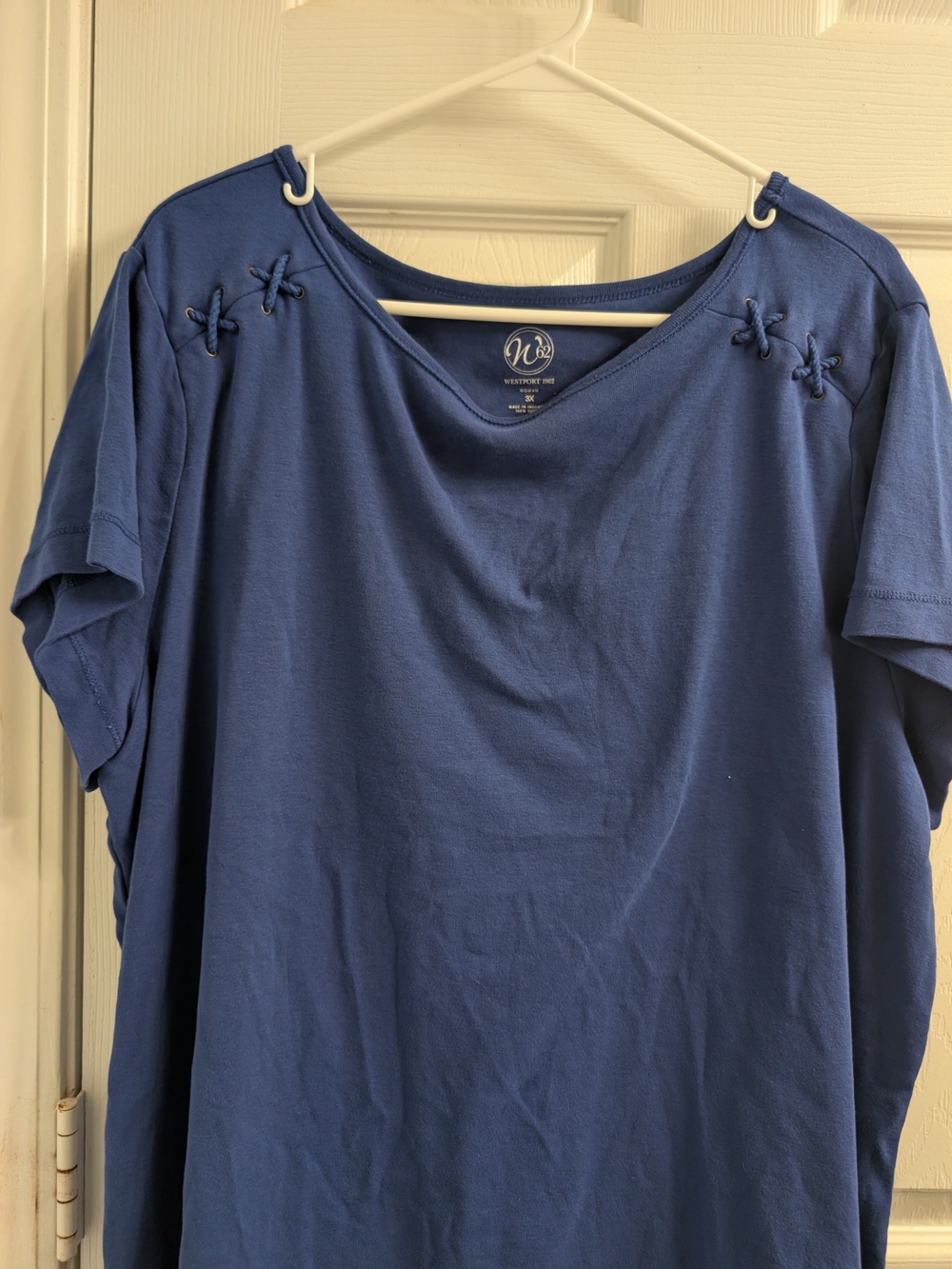 Westport Women's Navy Blue Short-Sleeve Top with Shoulder Knot Detail